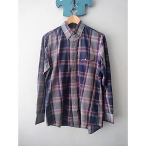 80s Lacrosse plaid single needle tailored dress shirt Medium 15 -15 1/2
